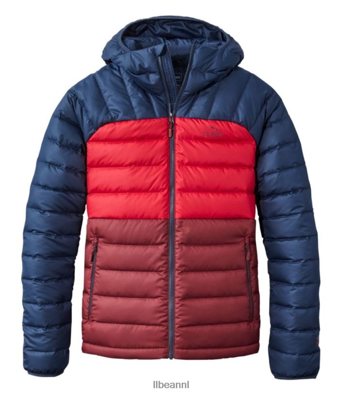 L.L.Bean Heren donsjack met capuchon bordeaux/nautische marine bovenkleding VT064913