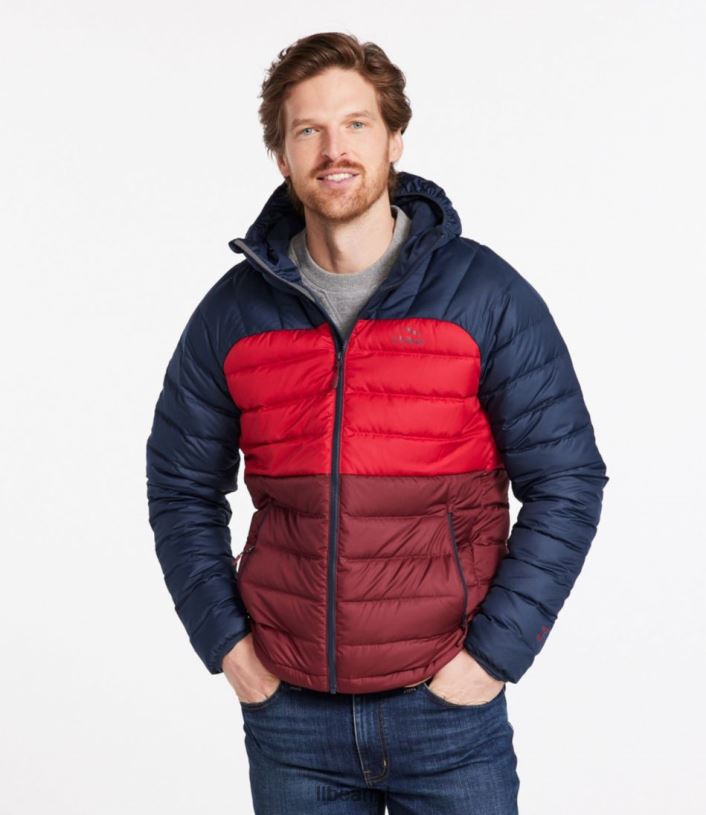 L.L.Bean Heren donsjack met capuchon bordeaux/nautische marine bovenkleding VT064913