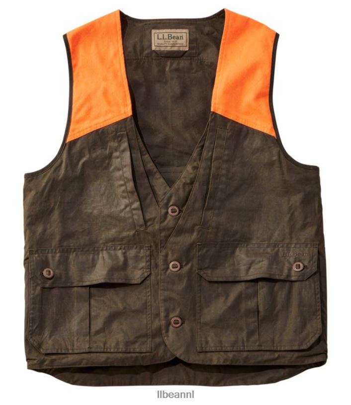 L.L.Bean x Double L Heren hooglandvest van gewaxt katoen otterbruin/jager oranje uitrusting voor buiten VT0641789