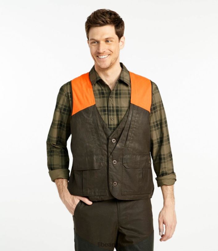 L.L.Bean x Double L Heren hooglandvest van gewaxt katoen otterbruin/jager oranje uitrusting voor buiten VT0641789