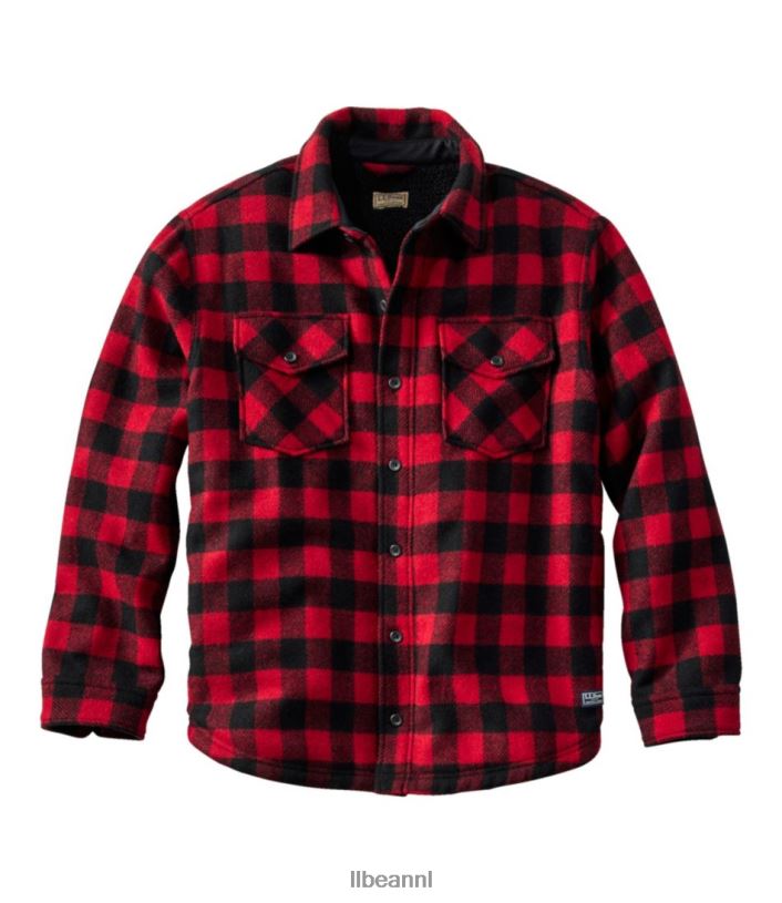 L.L.Bean Heren Maine Guide Sherpa gevoerd wollen overhemd kelp groen uitrusting voor buiten VT0644675