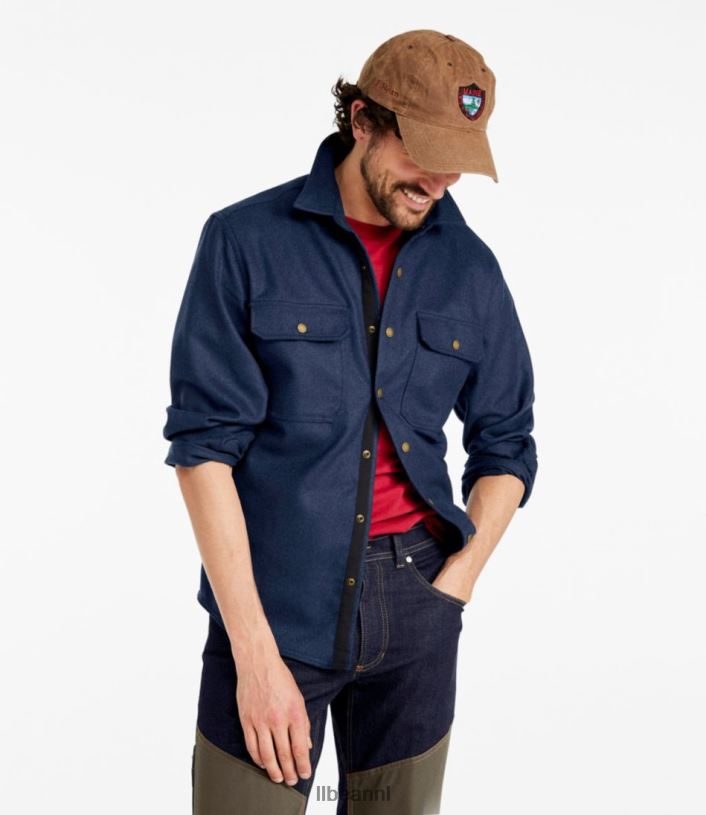 L.L.Bean Heren Maine Guide merinowollen flanellen overhemd marine uitrusting voor buiten VT064115