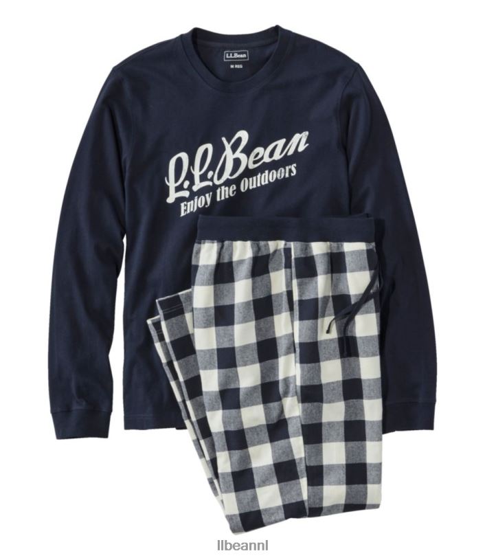 L.L.Bean Heren kamp pyjama set klassiek marineblauw/genieten van het buitenleven kleding VT0644927