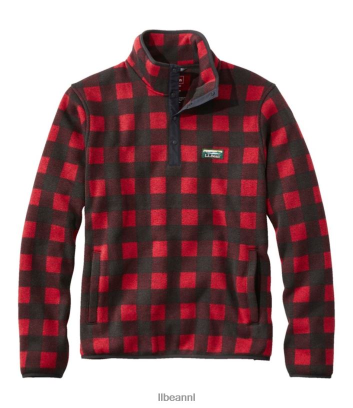 L.L.Bean Heren trui fleece trui buffel geruite granaat kleding VT0643658