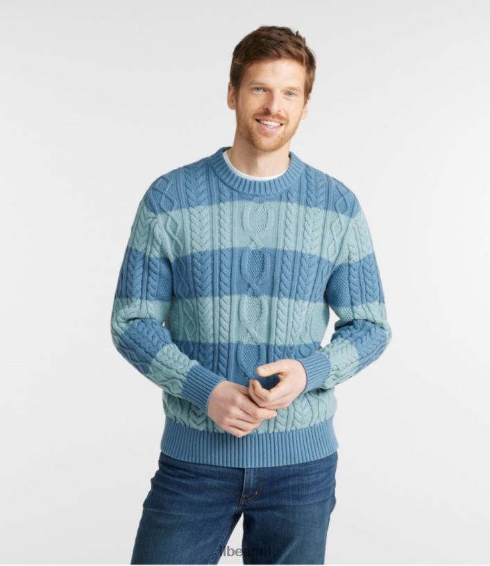 L.L.Bean Heren Heritage zachte katoenen visserstrui blauw aan de baai kleding VT064631