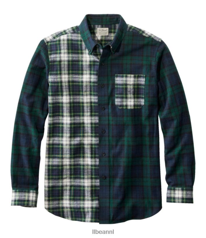 L.L.Bean Heren Schots geruit flanellen overhemd zwart horloge patchwork kleding VT0642962