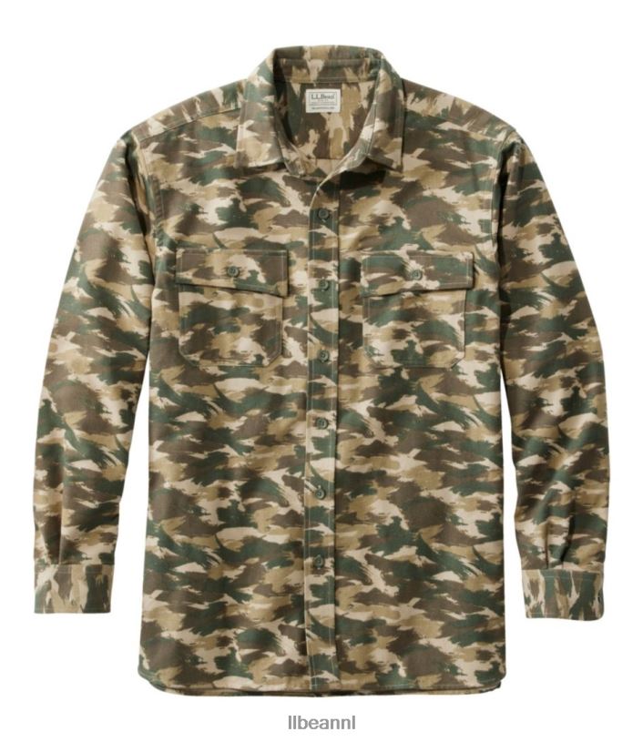 L.L.Bean Heren gemzen overhemd houtgroen geborstelde camouflage kleding VT0643574