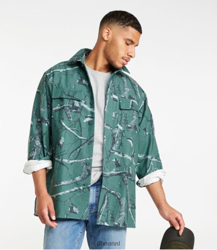 L.L.Bean Heren gemzen overhemd houtgroen geborstelde camouflage kleding VT0643574