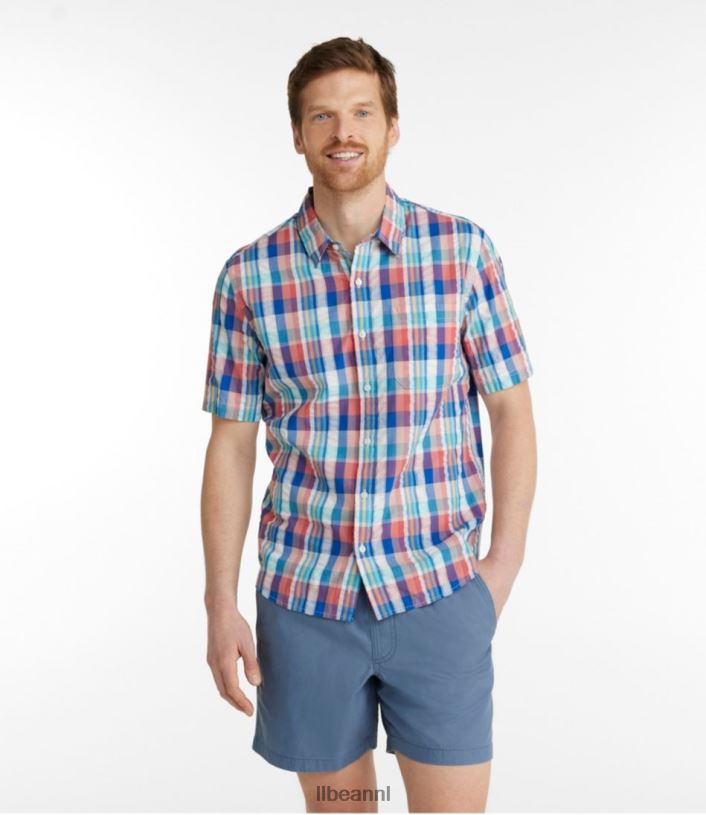 L.L.Bean Heren seersucker overhemd van biologisch katoen echte marine kleding VT0645761