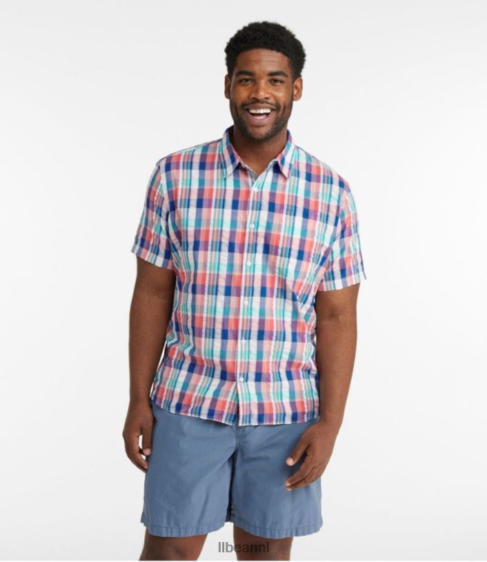 L.L.Bean Heren seersucker overhemd van biologisch katoen echte marine kleding VT0645761