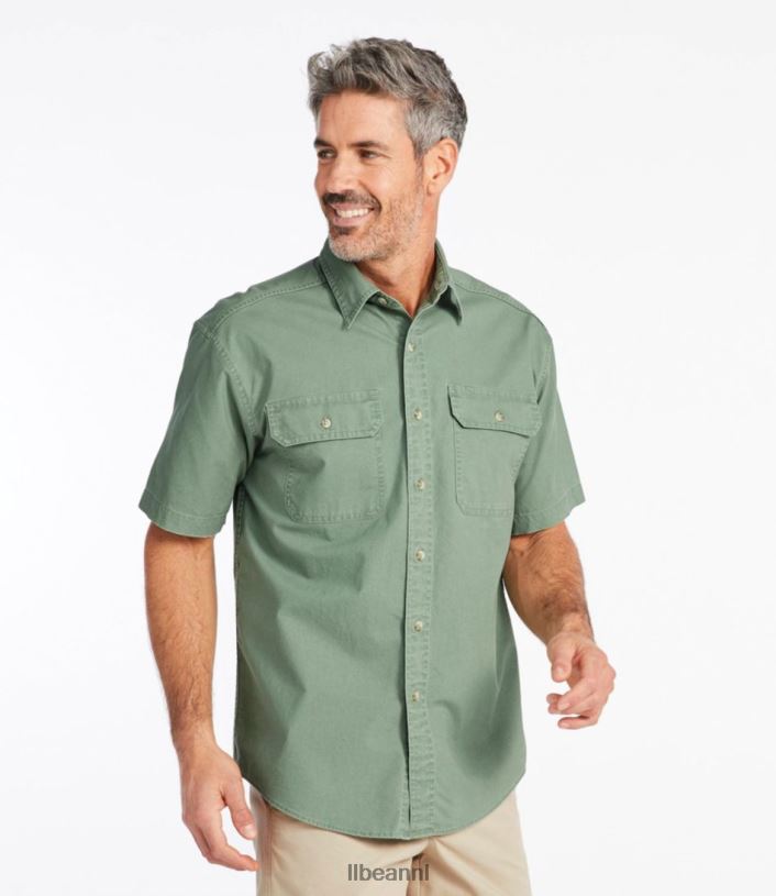 L.L.Bean Heren zongewassen canvas overhemd jeneverbes kleding VT064676