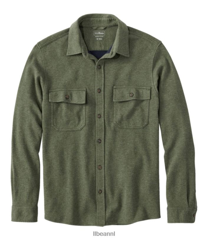 L.L.Bean x Double L Heren dubbelgebreid zeemoverhemd van gewassen katoen diepe olijfheide kleding VT0645926