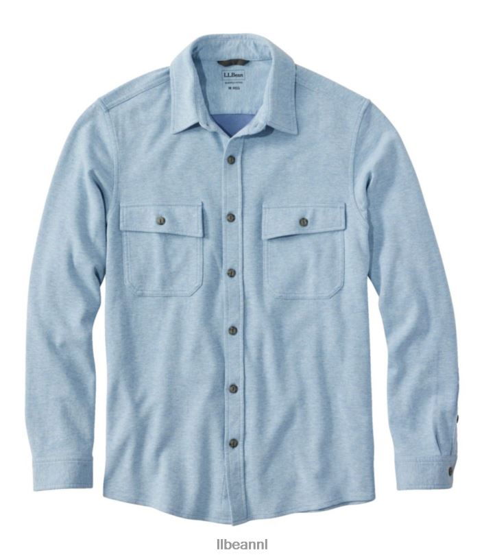 L.L.Bean x Double L Heren dubbelgebreid zeemoverhemd van gewassen katoen surf blauwe heide kleding VT0644918