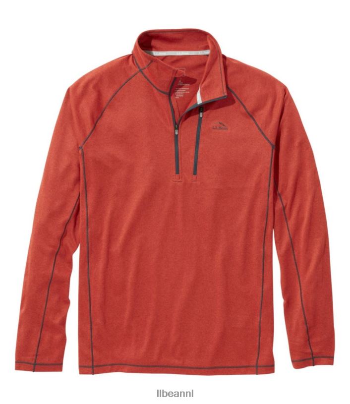 L.L.Bean Heren sneldrogend trail-T-shirt met 1/4 ritssluiting rode oker kleding VT0644792