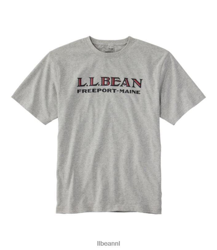 L.L.Bean Heren zorgeloos krimpvrij T-shirt grijs gemêleerd logo kleding VT0646931