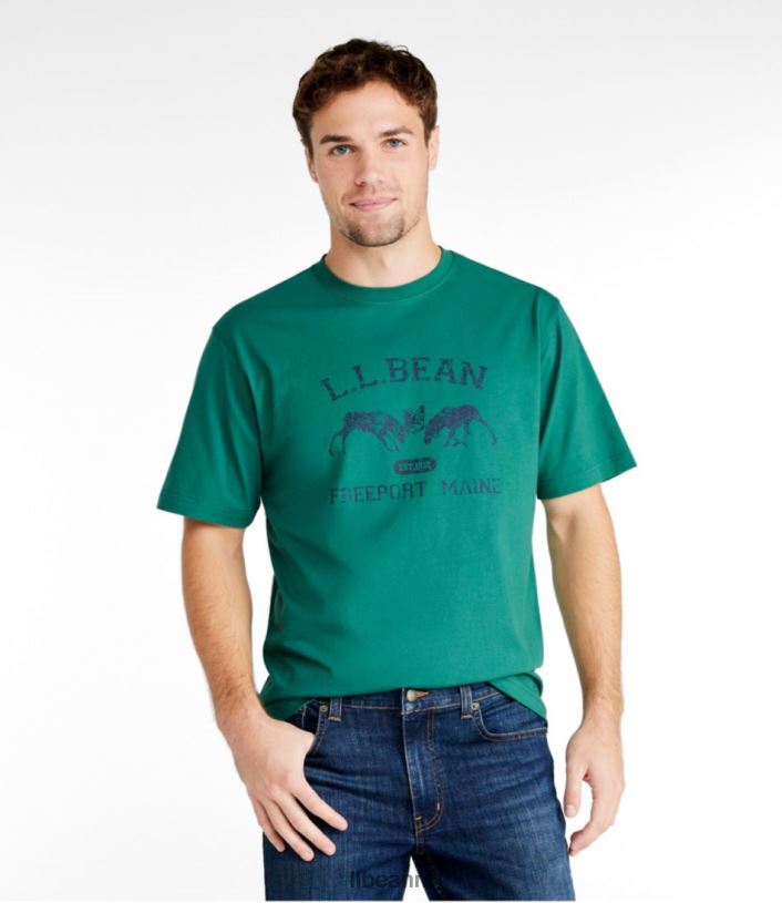 L.L.Bean Heren zorgeloos krimpvrij T-shirt grijs gemêleerd logo kleding VT0646931