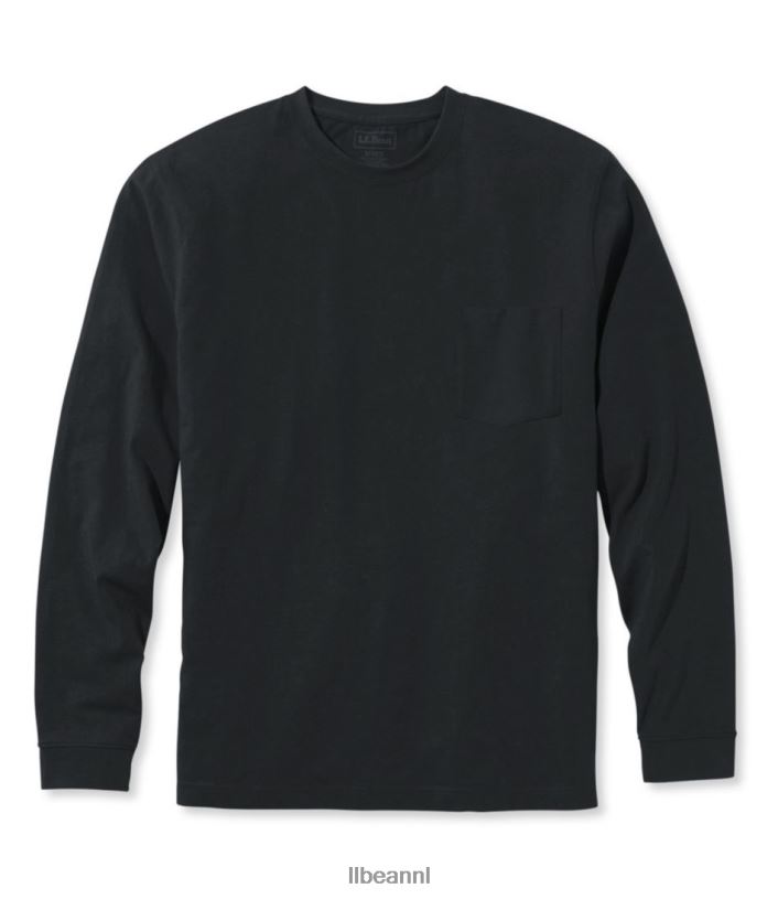 L.L.Bean Heren zorgeloos krimpvrij T-shirt met zak zwart kleding VT0645800