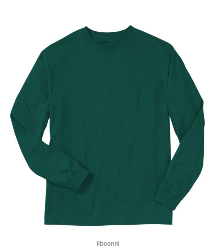 L.L.Bean Heren zorgeloos krimpvrij T-shirt met zak zwarte woud groen kleding VT0646511