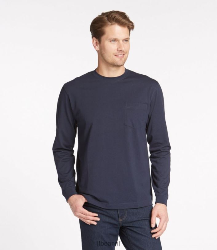 L.L.Bean Heren zorgeloos krimpvrij T-shirt met zak zwarte woud groen kleding VT0646511
