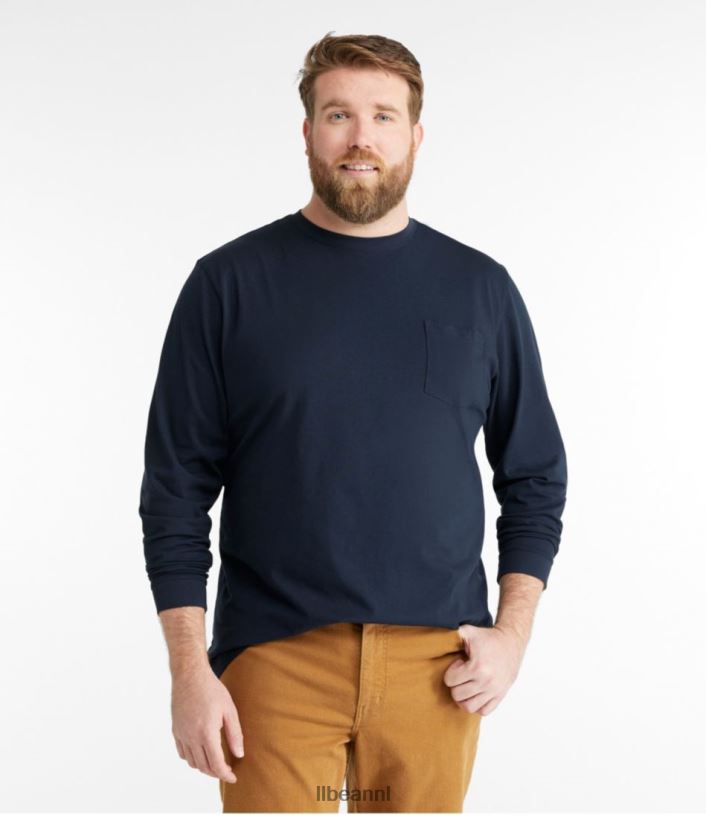 L.L.Bean Heren zorgeloos krimpvrij T-shirt met zak zwarte woud groen kleding VT0646511