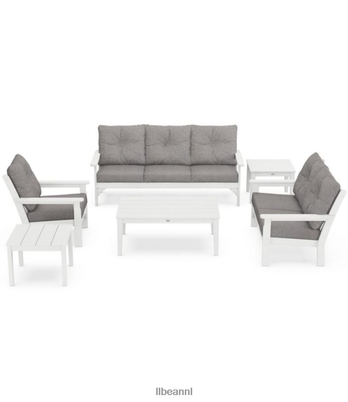 L.L.Bean unisex 6-delige terrasset voor alle weersomstandigheden met gestructureerde kussens grijs huis goederen VT0644537