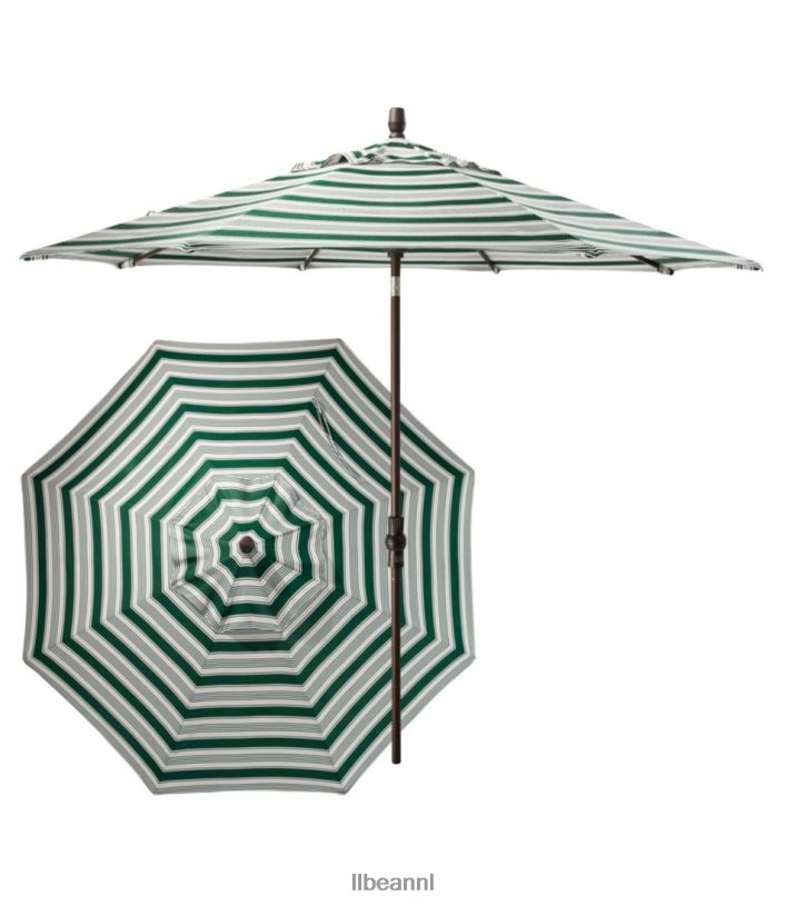 L.L.Bean unisex sunbrella marktparaplu aluminium streep groen/zand multi achtertuin en terras VT0644483
