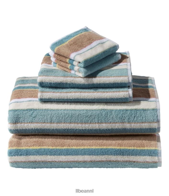 L.L.Bean unisex Biologisch katoenen handdoekenset streep blauwe kwarts bad VT0642923
