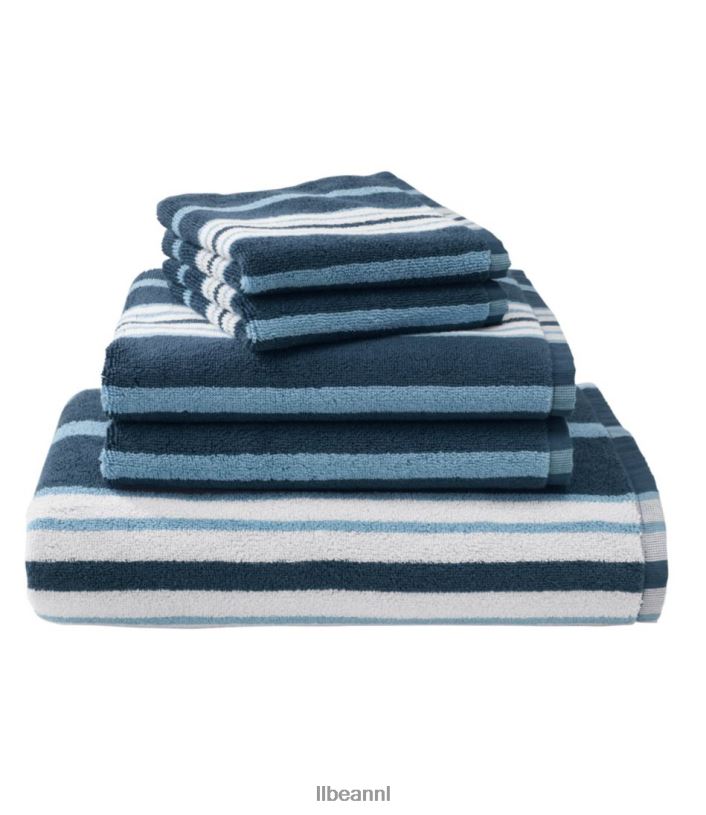 L.L.Bean unisex Premium katoenen handdoekenset met strepen leiblauw bad VT0642662
