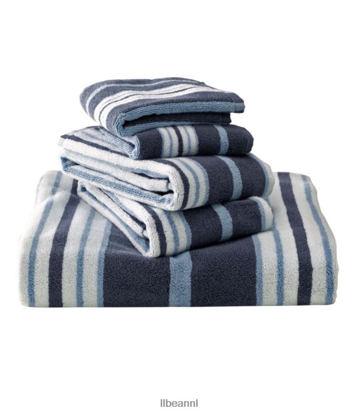 L.L.Bean unisex premium katoenen handdoeken gestreept leiblauw bad VT0642518