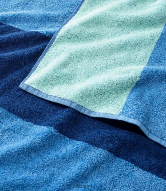 L.L.Bean unisex strandlaken aan zee omkeerbare streep koel blauw bad VT0641312