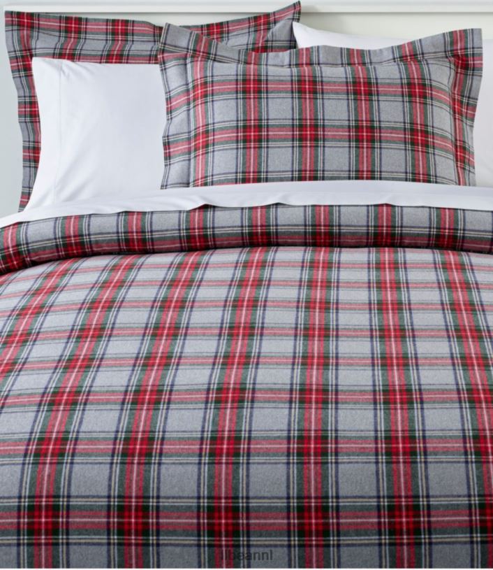 L.L.Bean unisex Heritage gemzen flanellen dekbedovertrekcollectie plaid middelgrijze plaid beddengoed VT0646376