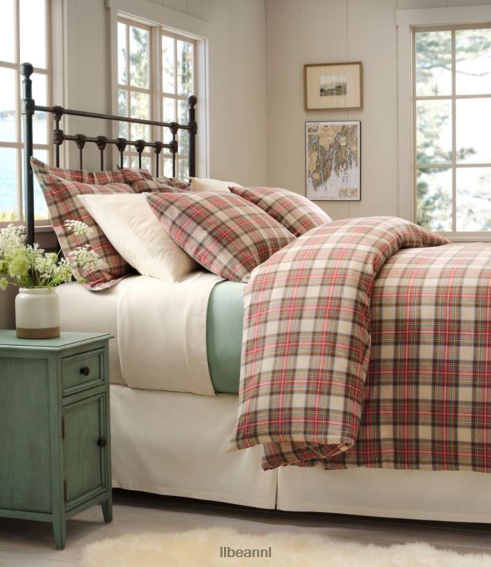 L.L.Bean unisex Heritage gemzen flanellen dekbedovertrekcollectie plaid middelgrijze plaid beddengoed VT0646376