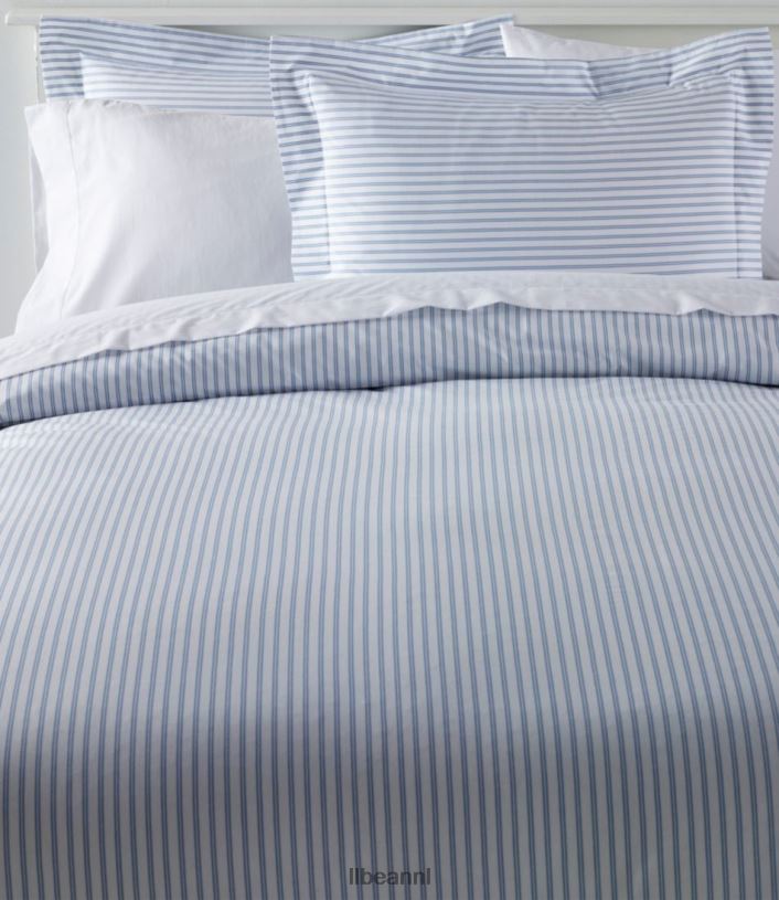 L.L.Bean unisex premium Egyptische perkal dekbedovertrek collectie streep middenblauw beddengoed VT0642641