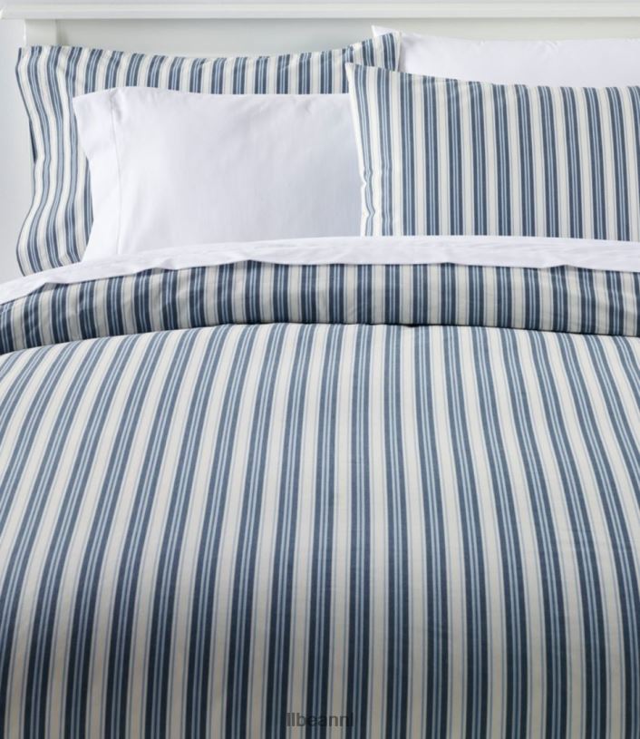 L.L.Bean unisex zongewassen perkal dekbedovertrek met strepen marineblauw beddengoed VT0642731