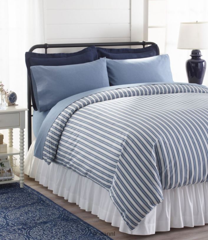 L.L.Bean unisex zongewassen perkal dekbedovertrek met strepen marineblauw beddengoed VT0642731