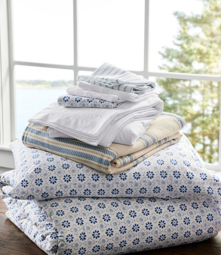 L.L.Bean unisex zongewassen perkal dekbedovertrekprint blauwe mist beddengoed VT0644492