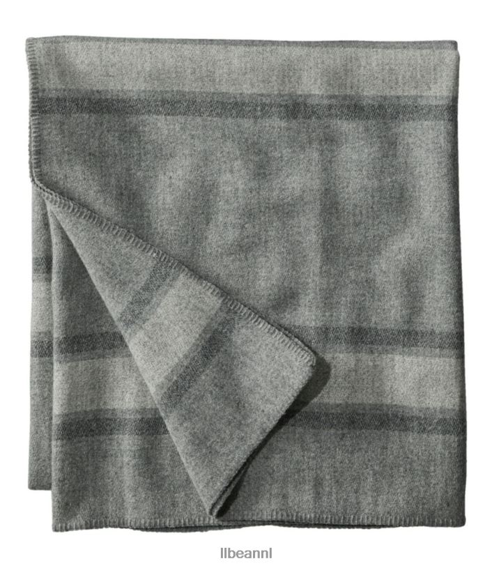 L.L.Bean unisex North Shore wollen deken grijze streep beddengoed VT0642572