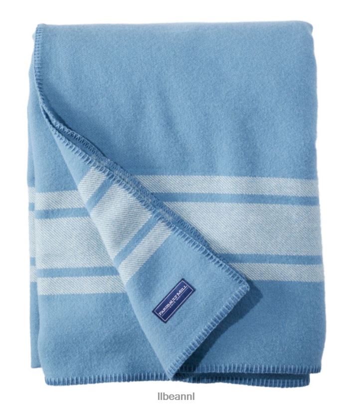 L.L.Bean unisex North Shore wollen deken leisteenblauwe streep beddengoed VT0644387
