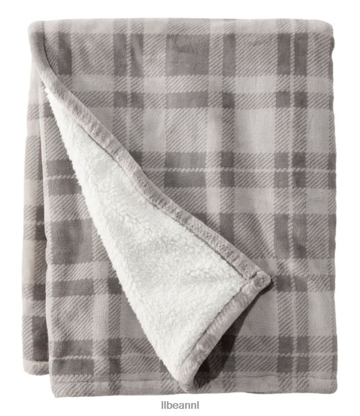 L.L.Bean unisex slechte pluche sherpa plaid haven grijs beddengoed VT0644561