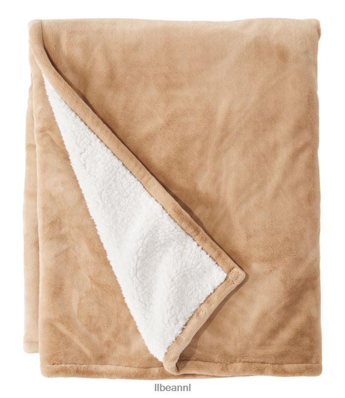 L.L.Bean unisex slechte pluche sherpa-worp kameel bruin beddengoed VT0646808