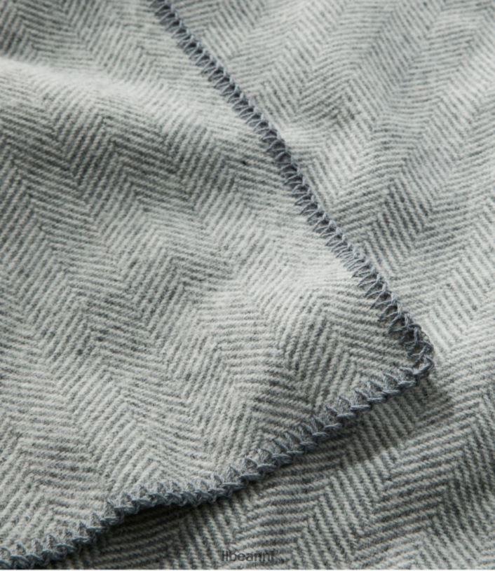 L.L.Bean unisex wasbare wollen deken visgraat blauw/crème beddengoed VT0644378