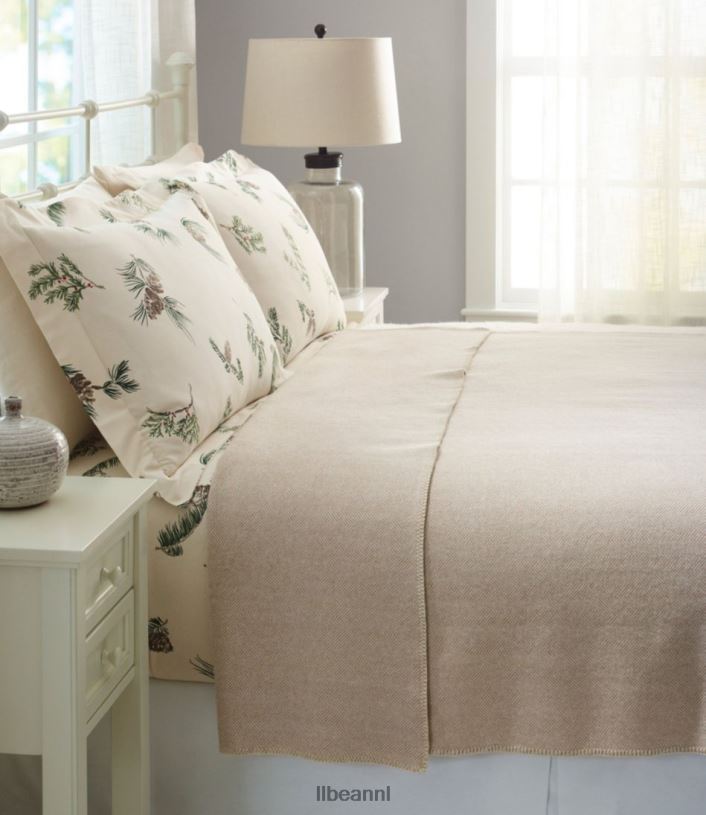 L.L.Bean unisex wasbare wollen deken visgraat kameel/crème beddengoed VT0645545