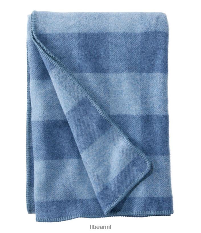 L.L.Bean unisex wasbare wollen dekenplaid indigo buffelruit beddengoed VT0644369