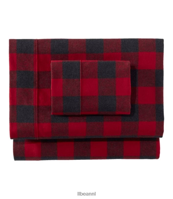 L.L.Bean unisex Heritage gemzen flanellen lakencollectie plaid rustiek rood/houtskool beddengoed VT0642497