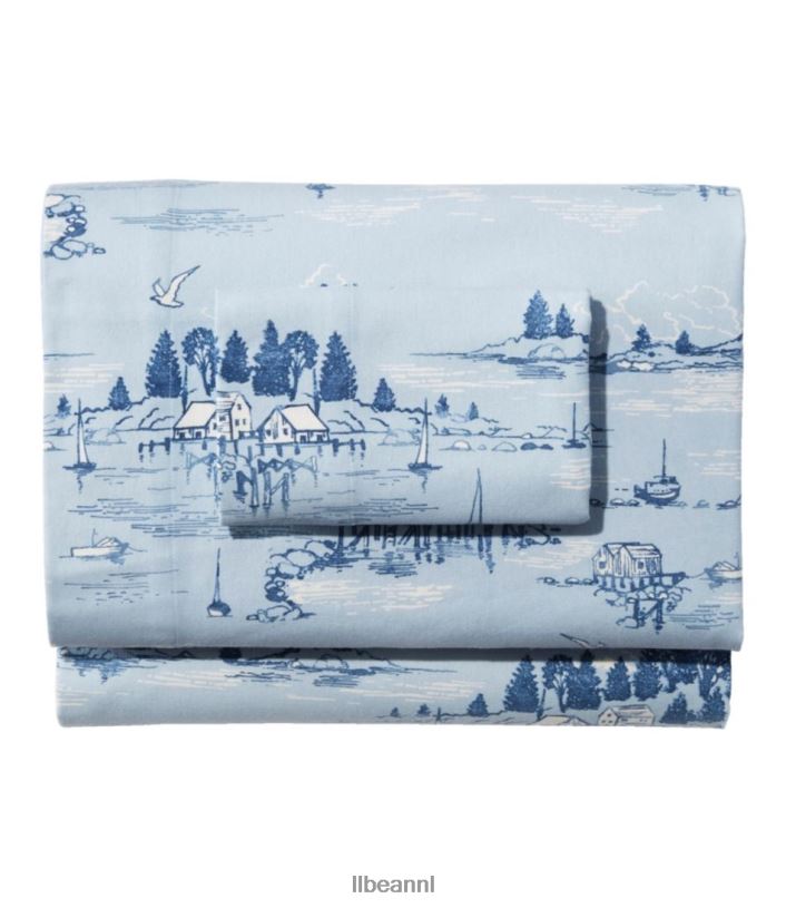 L.L.Bean unisex collectie flanellakens uit het kustlandschap kust blauw beddengoed VT0642719