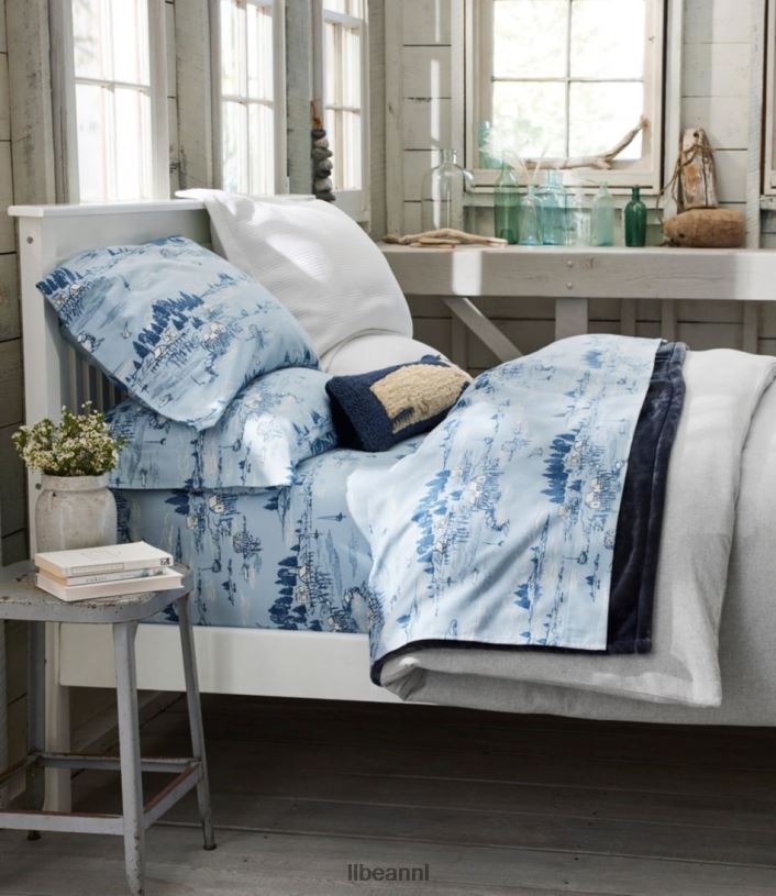 L.L.Bean unisex collectie flanellakens uit het kustlandschap kust blauw beddengoed VT0642719
