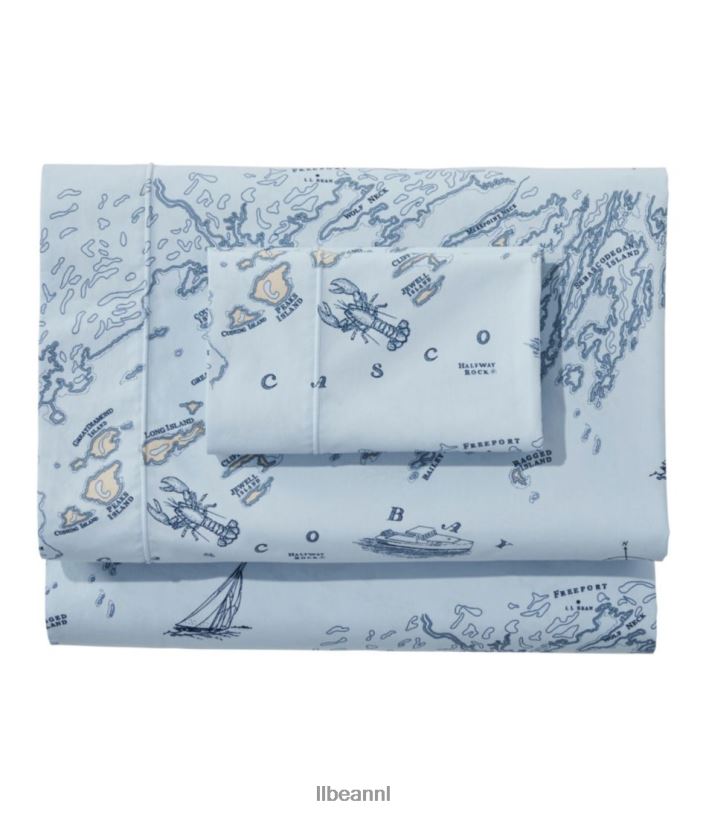 L.L.Bean unisex collectie perkal nautische kaarten lichtblauw beddengoed VT0642470
