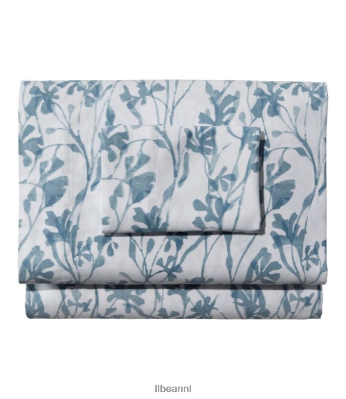 L.L.Bean unisex kledingstuk gewassen satijnen vel collectie print kust blauwe botanische beddengoed VT0642761