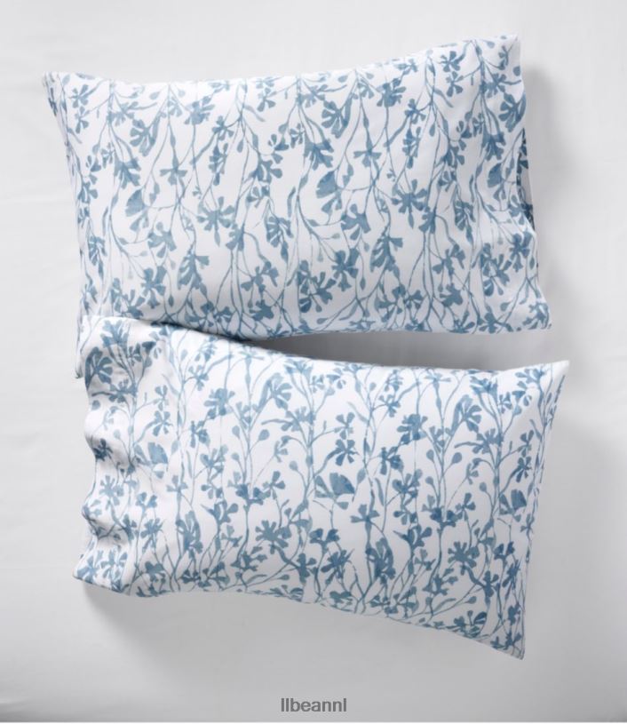 L.L.Bean unisex kledingstuk gewassen satijnen vel collectie print kust blauwe botanische beddengoed VT0642761