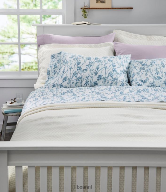 L.L.Bean unisex kledingstuk gewassen satijnen vel collectie print kust blauwe botanische beddengoed VT0642761